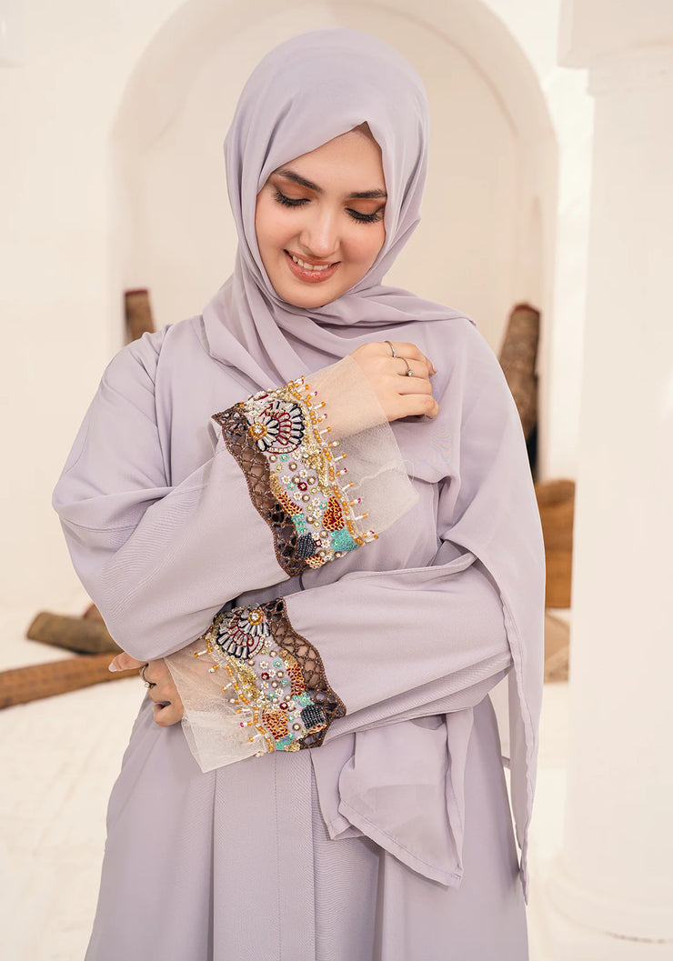 Nasmah Embellished Light Lilac Abaya
